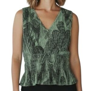 WHITE HOUSE BLACK MARKET Green Floral Shimmer Sleeveless Blouse Size Medium